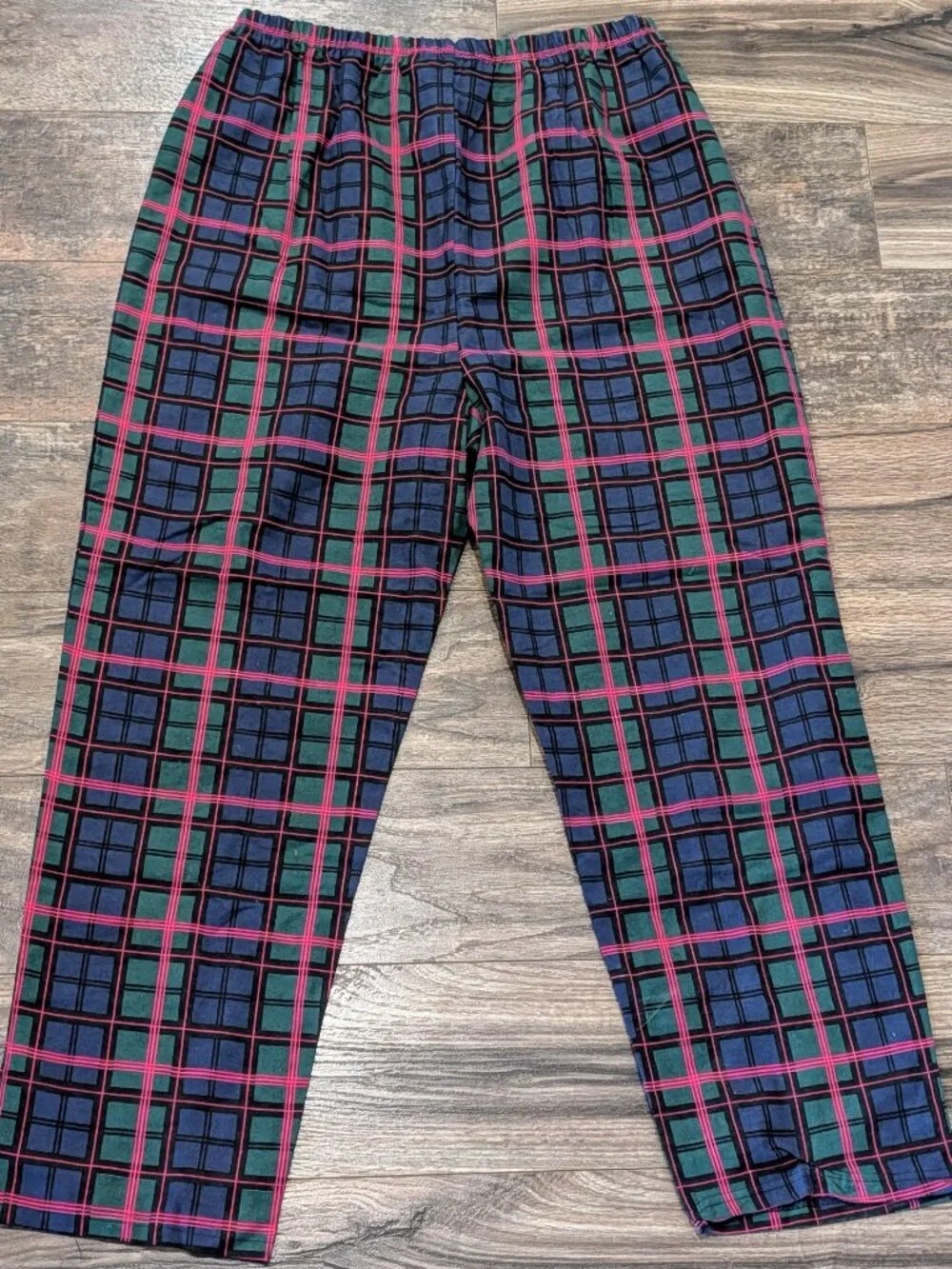 VTG Cozee Corner Plaid Sleep Pants XL Red Green Blue 100% Cotton Christmas Baggy